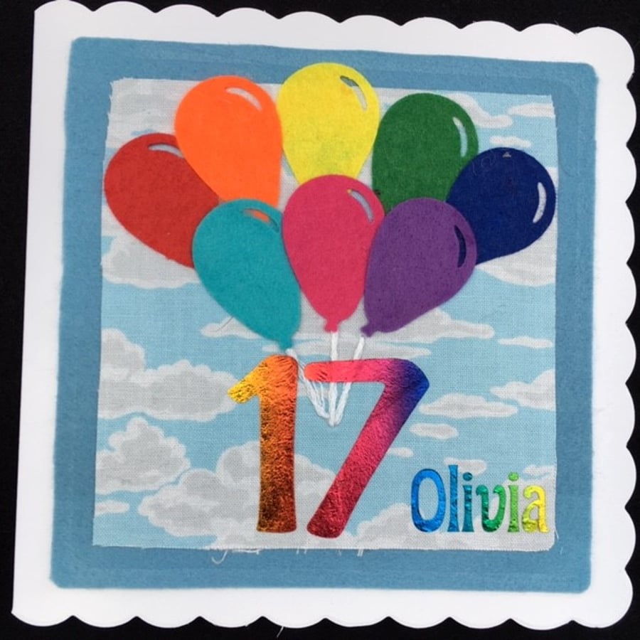 Rainbow Balloon birthday card - any age - personalised