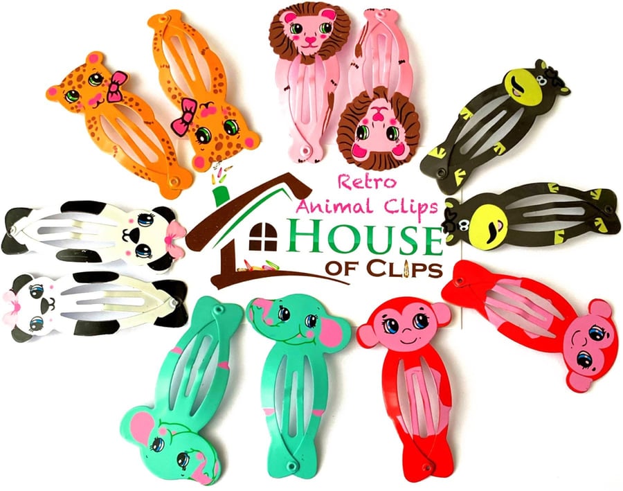 Retro Animal Hair Clips x2 - Animal Non Slip Barrettes - Great Gift For Girls - 