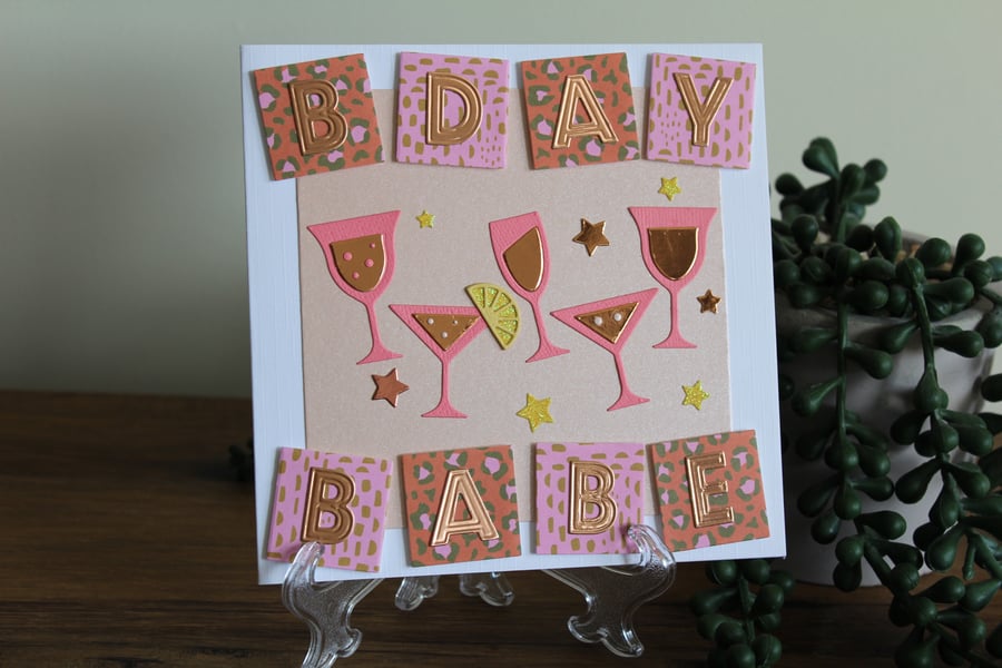 B’Day Babe Cocktail Handmade Birthday Card