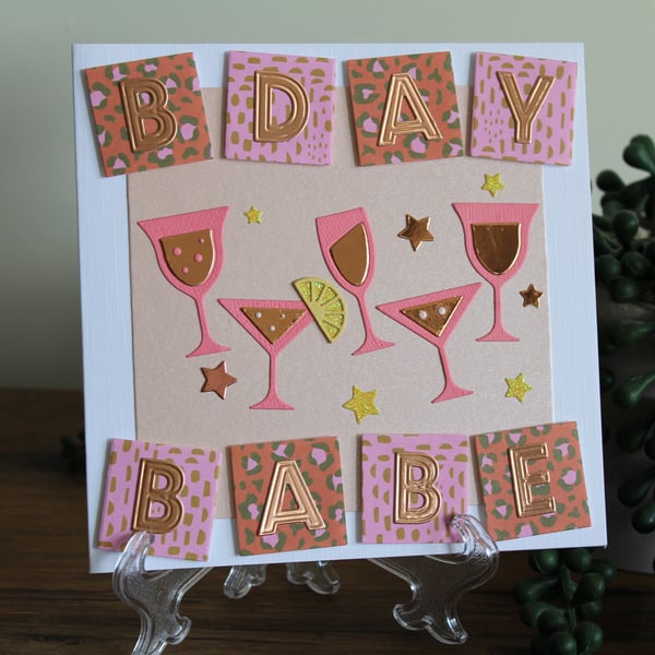 B’Day Babe Cocktail Handmade Birthday Card