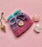 Handmade Crochet Crystal & Pendulum Pouch Travel Crystal Bag Heart Decoration 