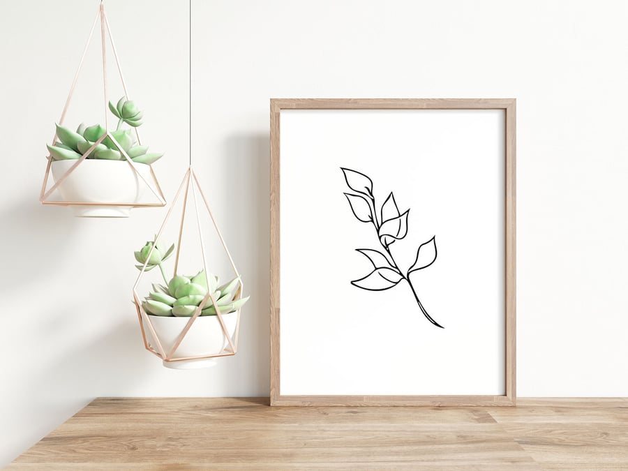 Line drawing - Minimalist Plant Leaves Wall Art