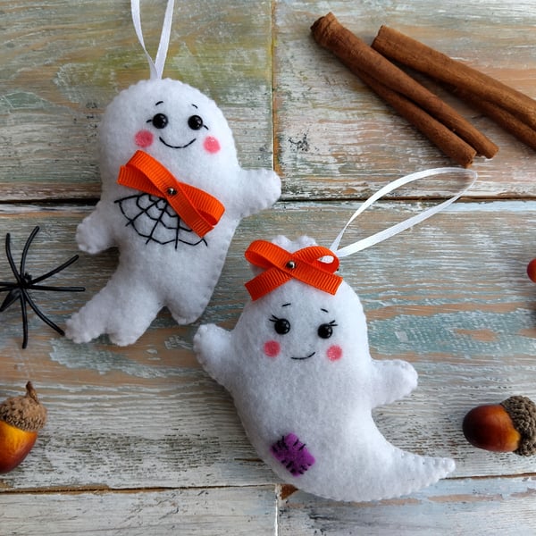 Set of felt ghosts boy and girl, Halloween, Handmade ghost