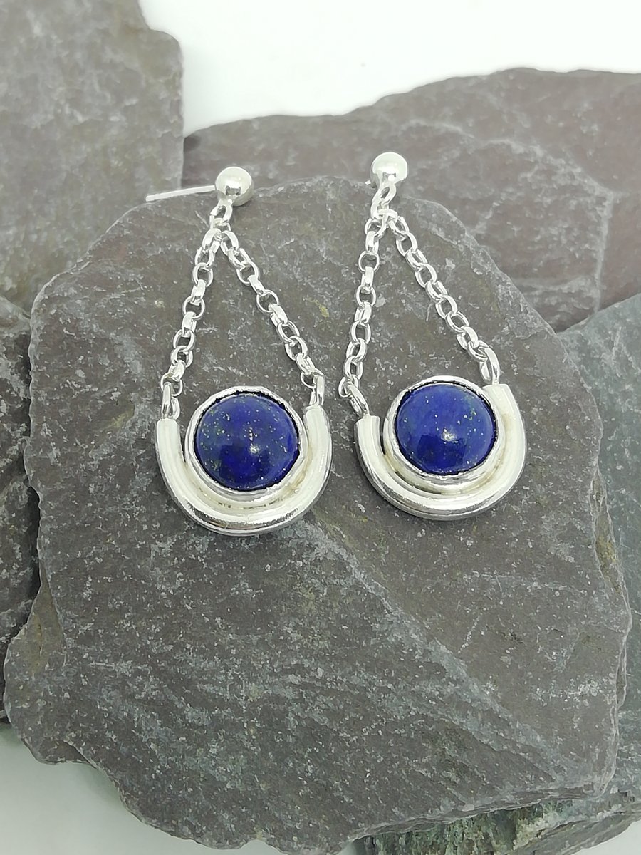 Lapis Lazuli in a Semi Circle Earring
