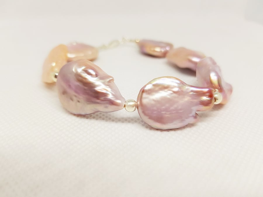 BIWA Pearl and Sterling Silver Bracelet, Statement Pearl Bracelet, 925 Silver Br