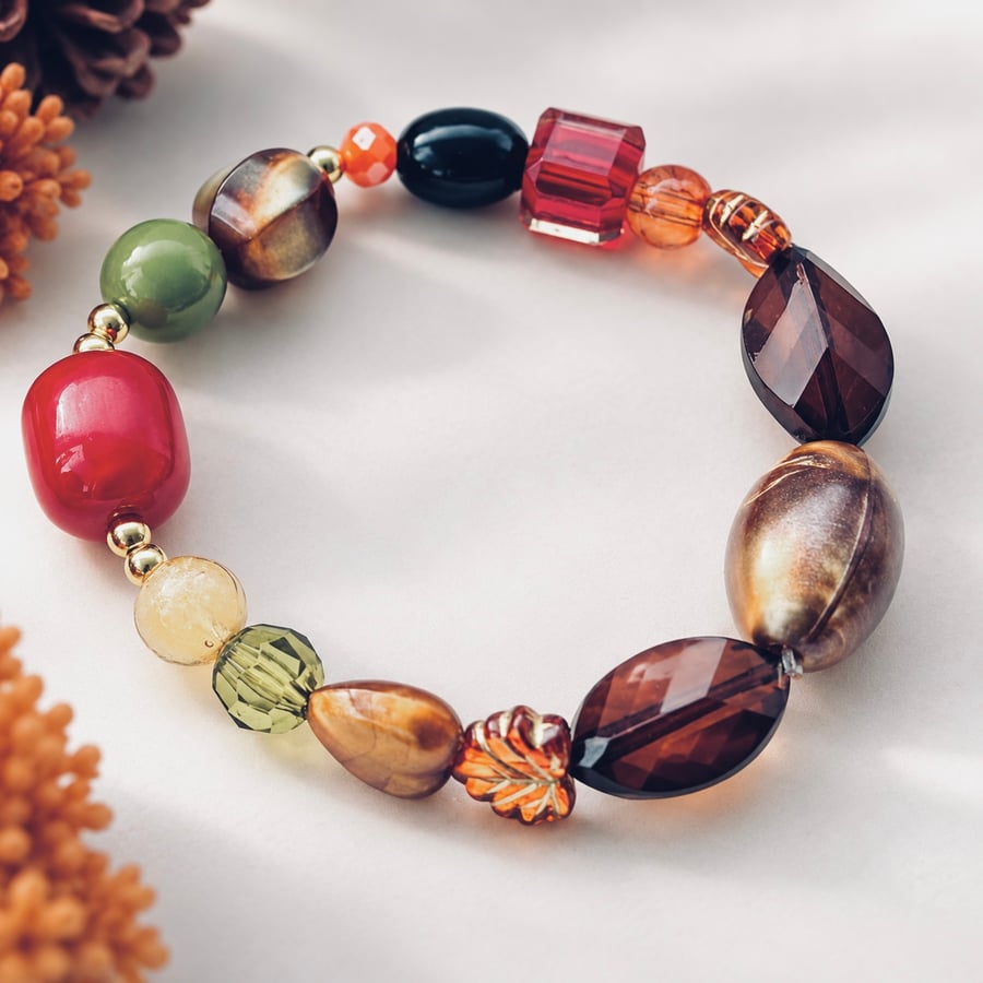 Autumn Mosaic – Handmade Mixed Bead Bracelet – 