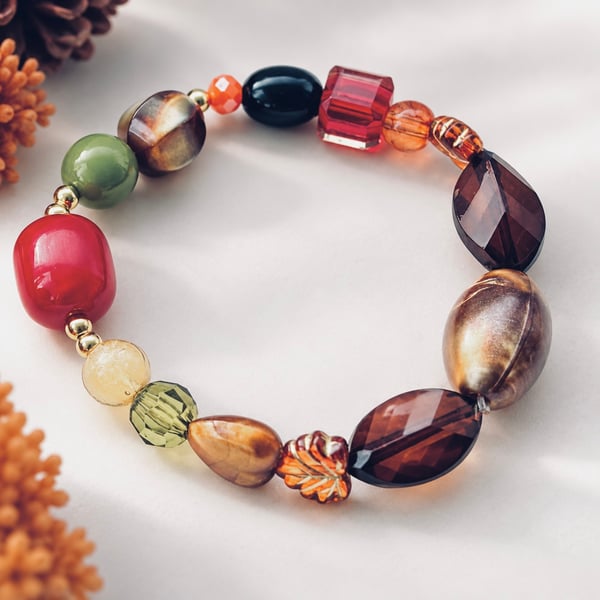Autumn Mosaic – Handmade Mixed Bead Bracelet – 