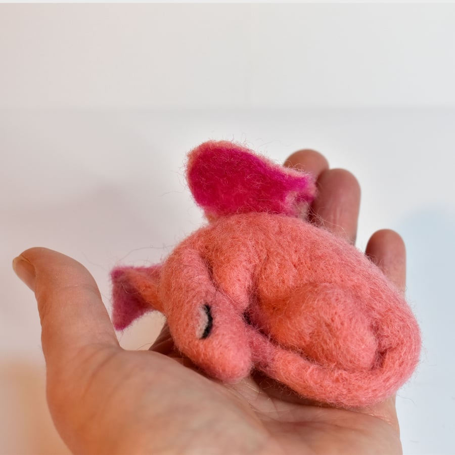 Pink Sleeping Dragon - 3D needle felted fibre art.