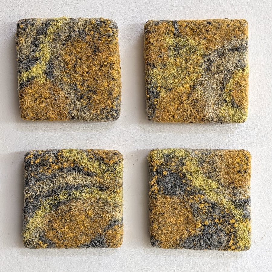 Square Abstract Textile Mini Art in Yellow Orange 