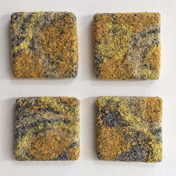 Square Abstract Textile Mini Art in Yellow Orange 