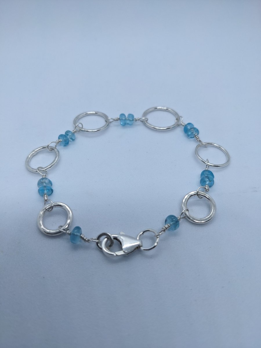 Sterling silver link bracelet, Handmade silver bracelet with apatite beads