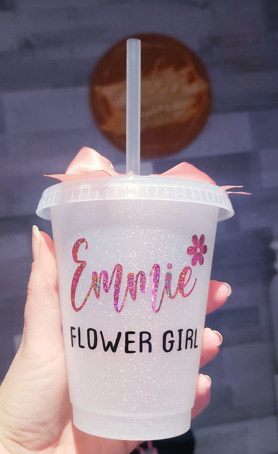 Personalised Flower Girl Cold Cup With Straw, Wedding Gift For Her, Custom Made 