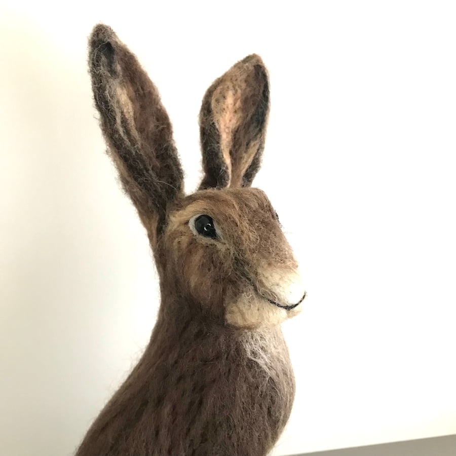 Needle felted-hare-art-soft sculpture-wool-home decor-nature-artwork 