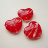 3 Clear and Red Striped Flat Heart Beads