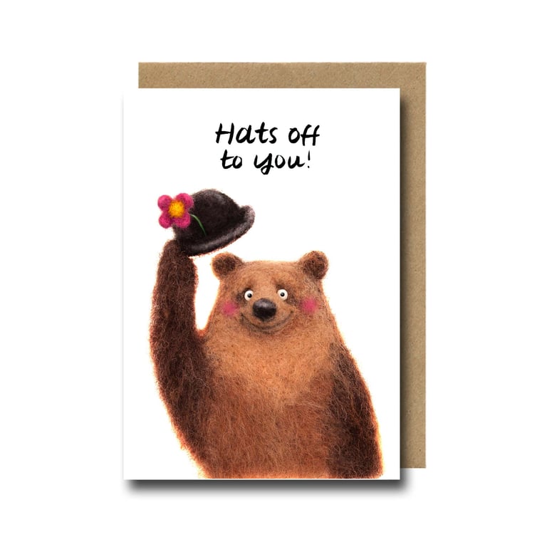 Congratulations Card – Funny Needle Felted Bear Art Celebration Print