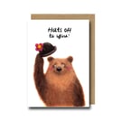 Congratulations Card – Funny Needle Felted Bear Art Celebration Print
