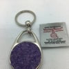 Lilac coloured pear shaped Harris tweed metal key ring 
