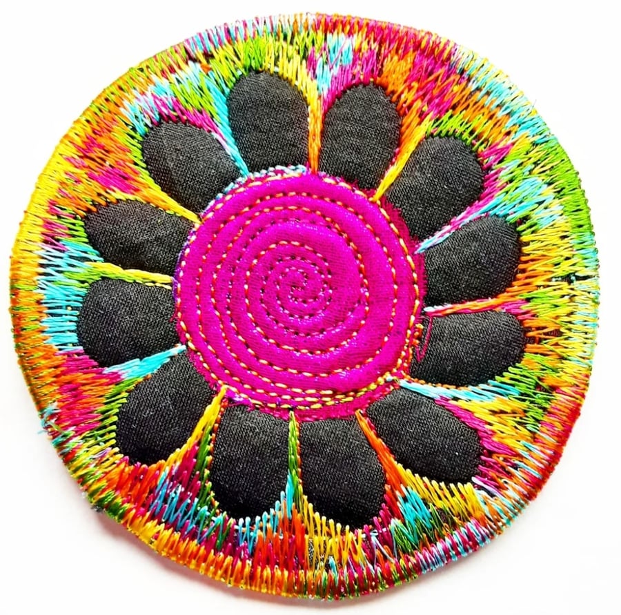 Textile Brooch Free Machine Embroidery 