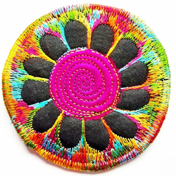Textile Brooch Free Machine Embroidery 