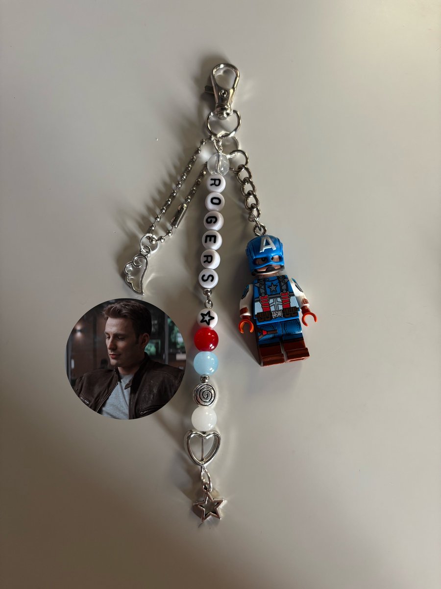 Steve Rogers Americas Captain inspired handmade Lego keychain