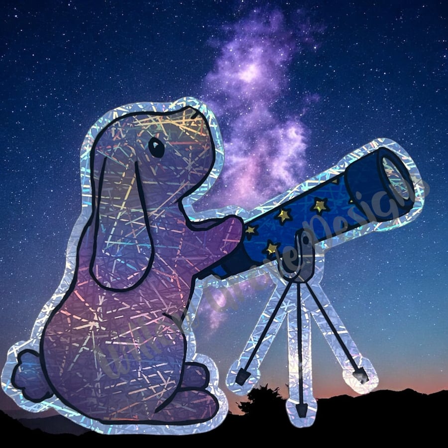 Criss-cross holo Telescope bunny sticker large