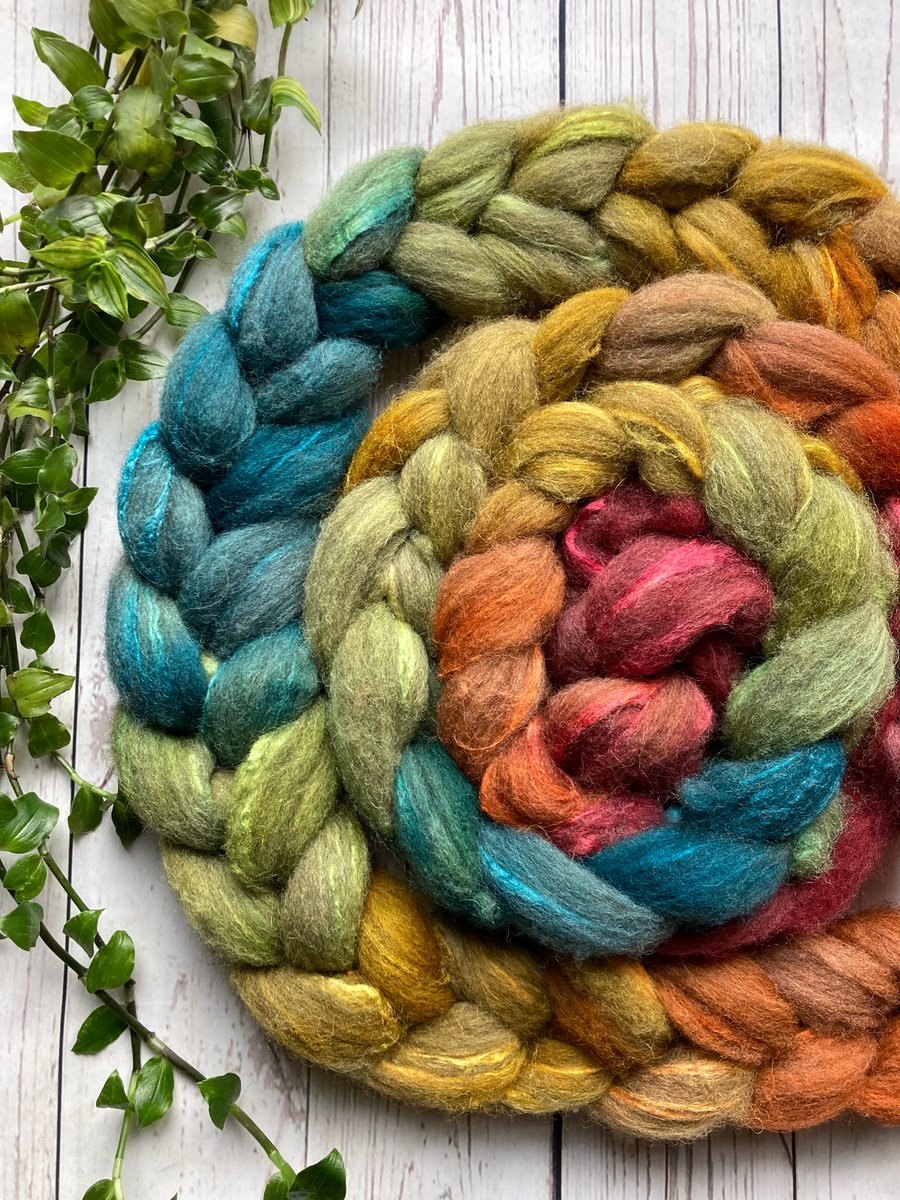 Spinning fibre grey Shetland and silk 100g Rosy Apples