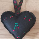 Cherry embroidered felt heart