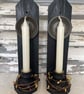 A lovely handmade pair of primitive candle holders