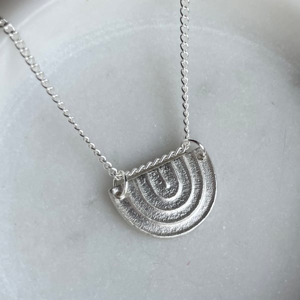Silver rainbow necklace, handmade 999 fine silver semicircle arch pendant