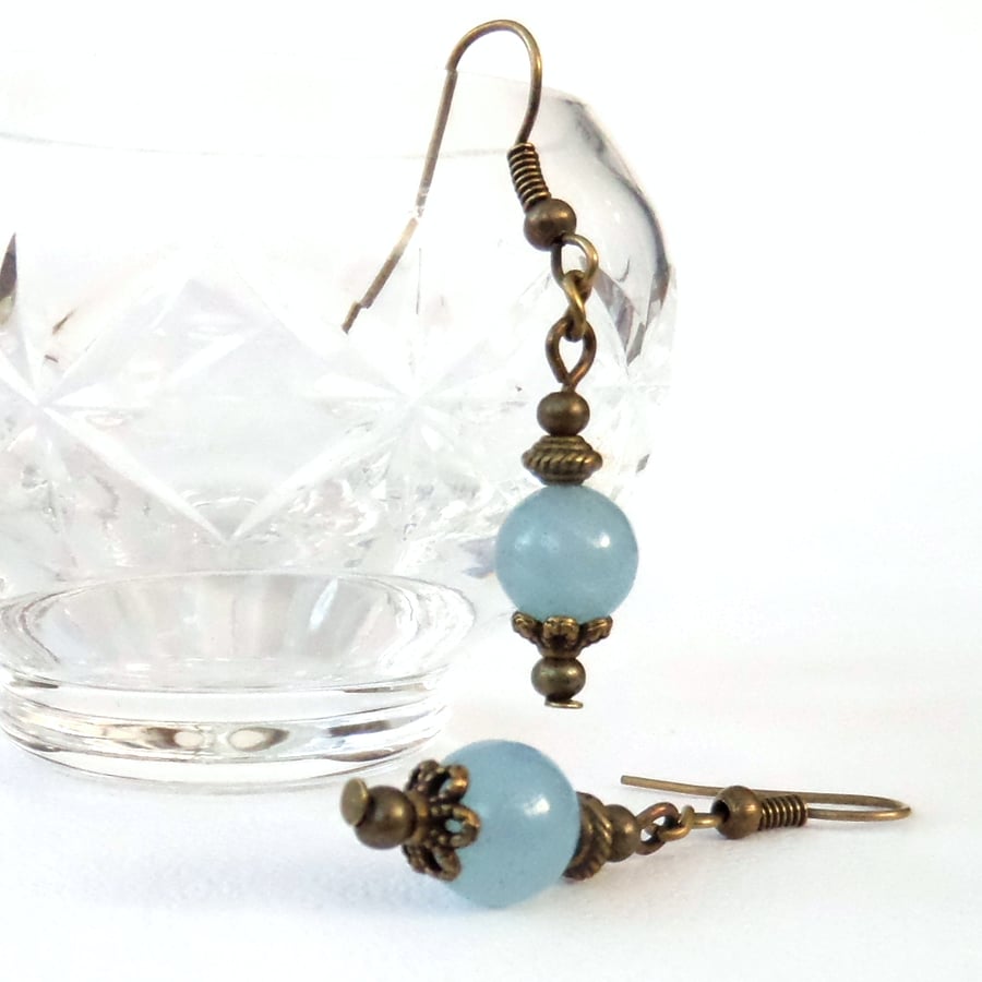 Blue jade earrings, vintage style earrings
