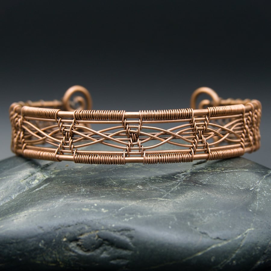 Double Cross Woven Copper Cuff Bracelet