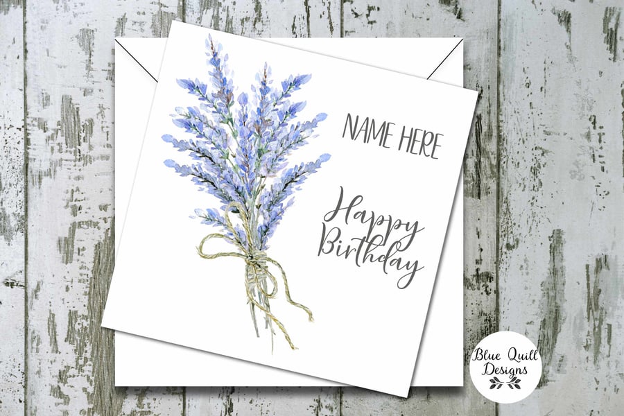Lavender Bouquet Garden Themed Watercolour Print Personalised Birthday Card