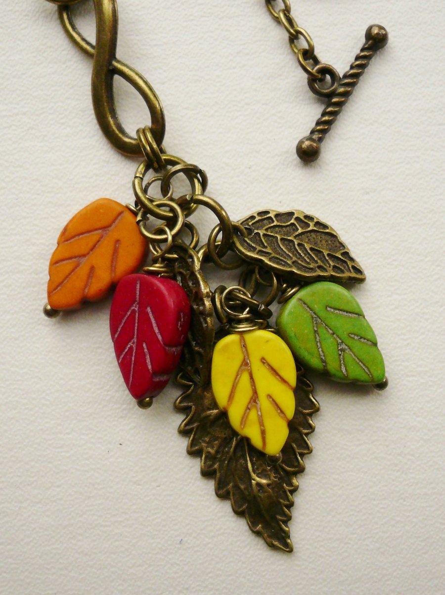 Antique Bronze Autumn Leaf Cluster Necklace   KCJ540