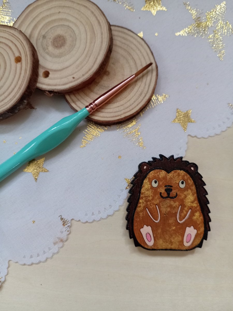 Wooden hedgehog shaped fridge magnet 