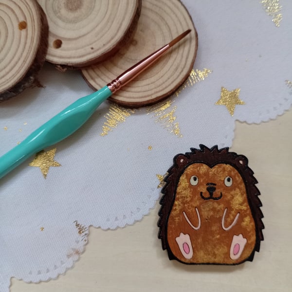 Wooden hedgehog shaped fridge magnet 