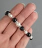 Jet Black and White Bracelet - Onyx, Pearl and Crystal Bridesmaids Jewellery - Image 2