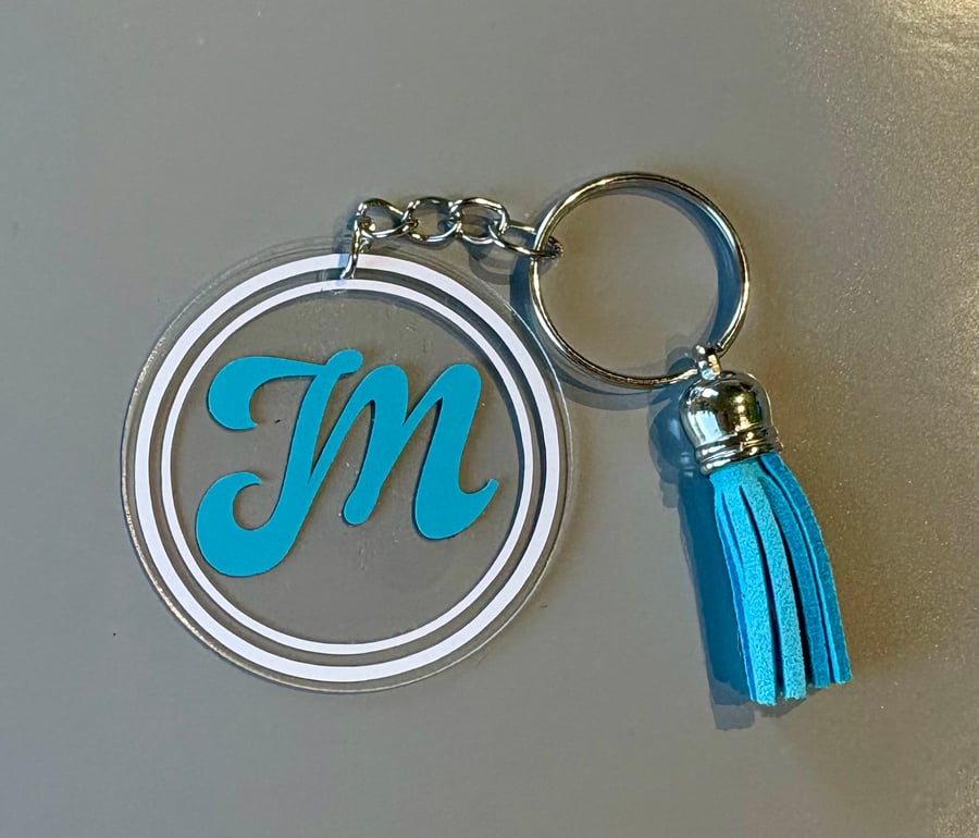 Personalised Acrylic Initial Keyring – with Tassel Charm 