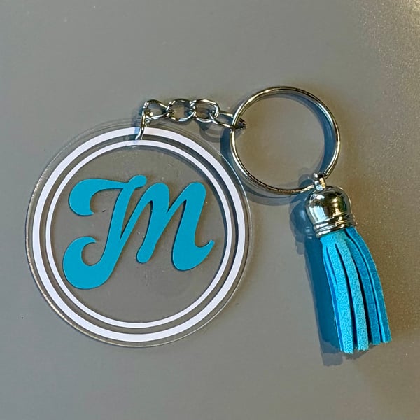 Personalised Acrylic Initial Keyring – with Tassel Charm 
