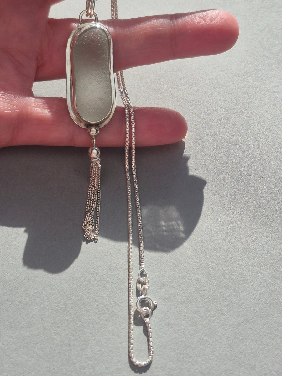 Unique Artisan Seaham Seaglass Pendant Necklace Sterling Silver 925 