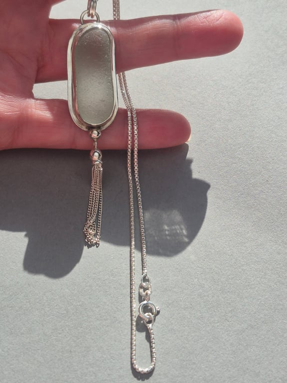 Unique Artisan Seaham Seaglass Pendant Necklace Sterling Silver 925 