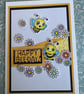 Handmade "Happy Bee-Day" Cute Honeybee and Flowers Birthday Card