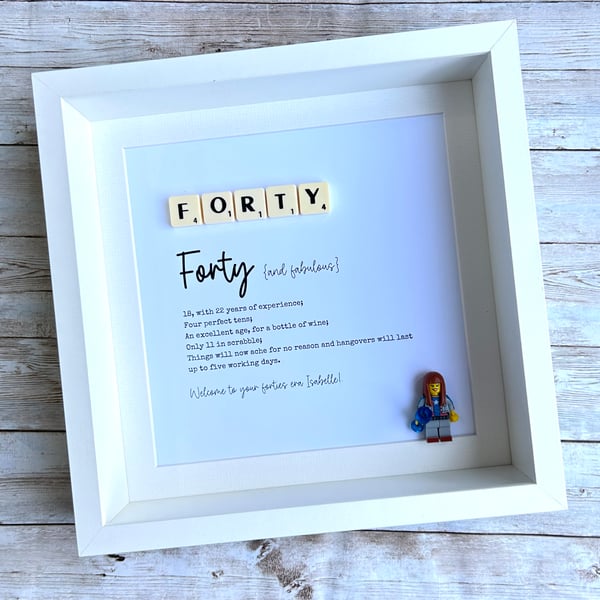 Forty 40th Birthday Scrabble Minifigures Frame Personalised 
