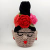 Crochet Covered Mini  Bottle 'Head Vase'.  Frida Kahlo 