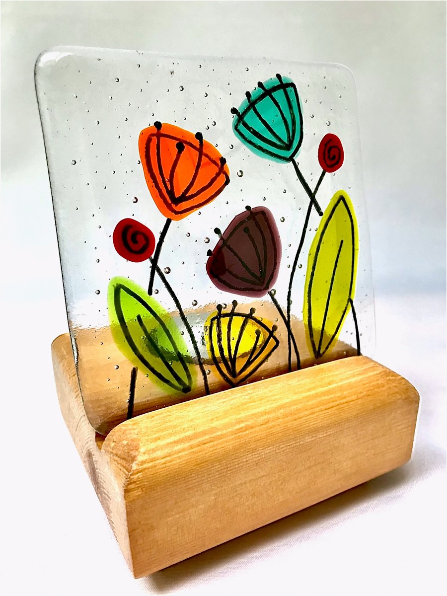 Dandelion Glass Screen and Wooden Tealight Candle Holder