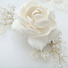 Rose and Pearl Bridal or Prom Hair Comb
