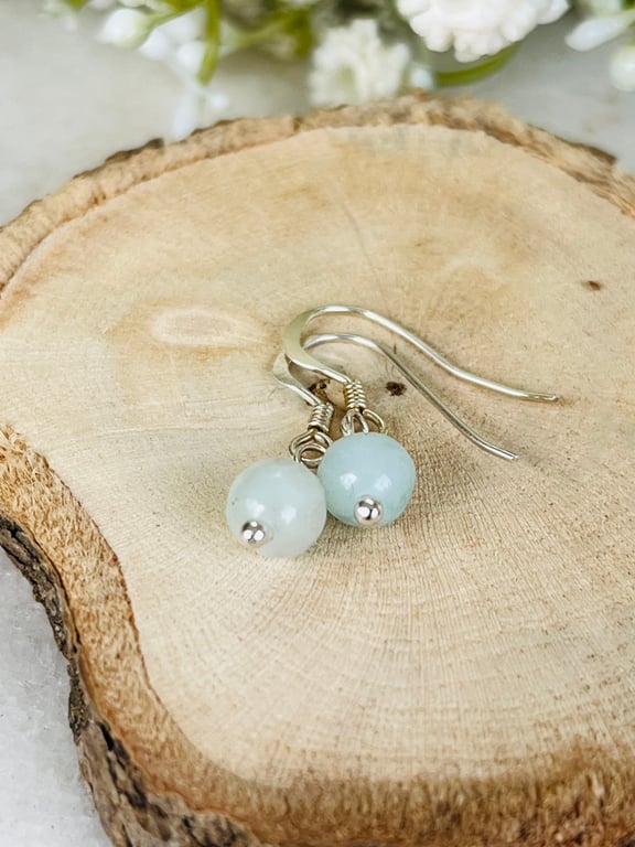 Semi-Precious Amazonite Bead & Sterling Silver Earrings 