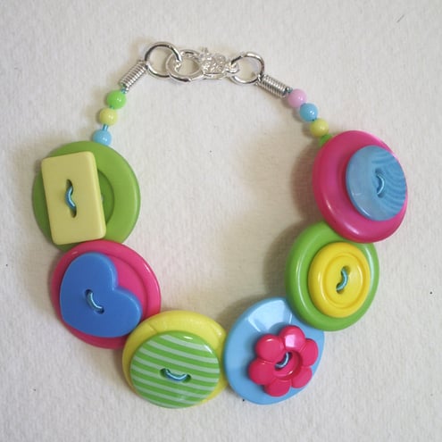 Lime Green, Hot Pink, Yellow and Aqua button bracelet