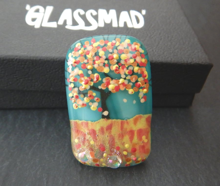 Handmade Fused Glass 'Autumn Tree' Brooch
