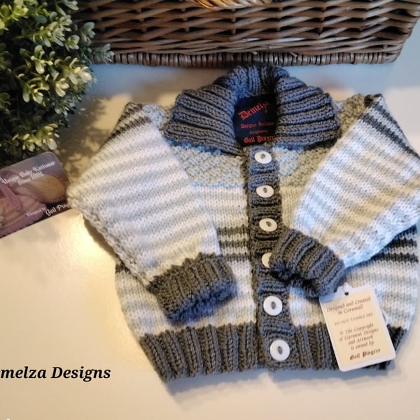 Designer Baby Boy's Hand Knitted Collar Cardigan 9-18 months size