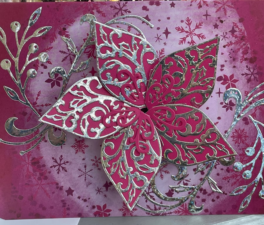 Glorious Poinsettia kinetic spinning Christmas card